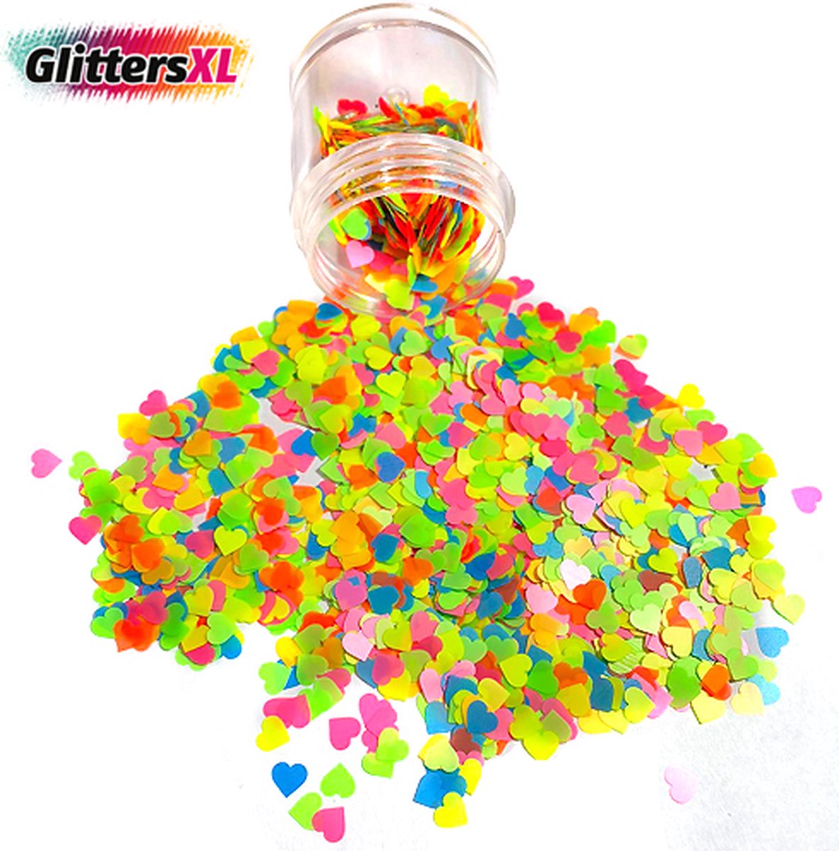 GlittersXL - Chunky Glitters (Regenboog Rainbow Hartjes) [Volume 8g - Festival Jewels  Glitter Outfit Lichaam en Gezicht - Make-up Diamond Dots Face Body - Diamantjes Strass Steentjes Gay Pride - Kinderen Volwassenen Dames Makeup Tattoo]